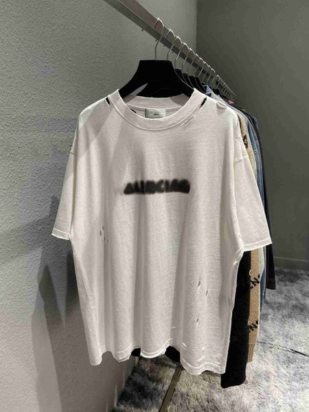 

plush t shirt designer luxury coats balciga paris version b fuzzy letter printing cover with holes in the head loose casual men's and w, Black