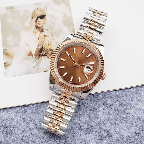 

watches 41mm automatic mens watch with box stainless steel dial waterproof classic adjustable watches montre de luxe, Slivery;brown