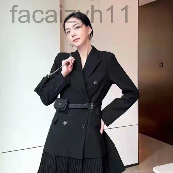 

designer high version womens casual drees prd jacket pleated skirt two-piece pd suit dre with belt waist bag trench coat xpbh, Black;gray