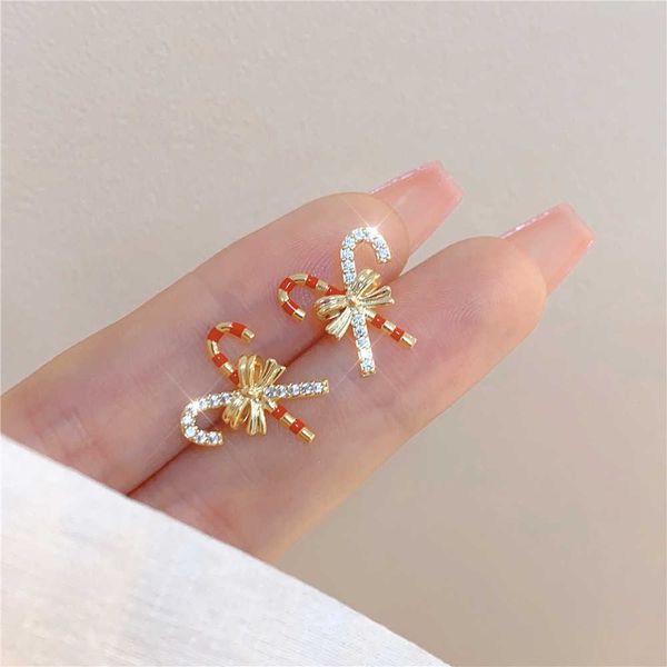 

charm fashion niche design sense of high-end retro coffee color bow love earrings female round face thin earring jewelry gift g230320, Golden
