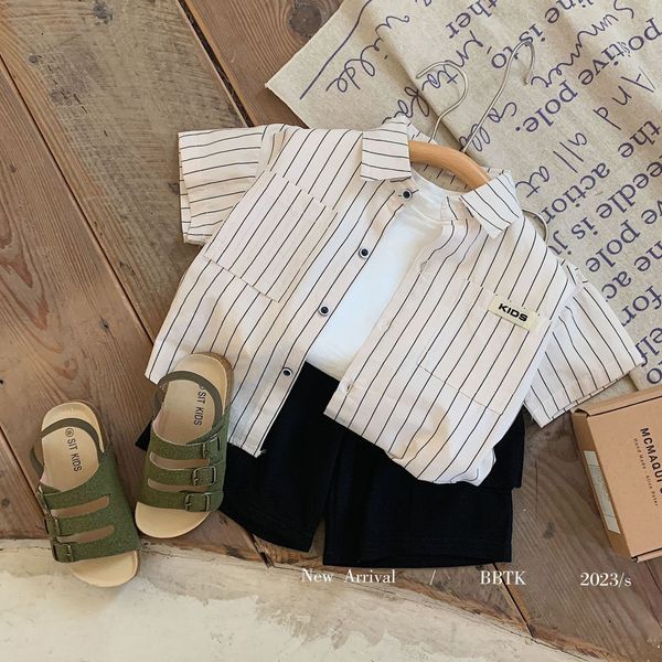 

kids shirts summer boys casual stripe short sleeve blouse 230321, White;black