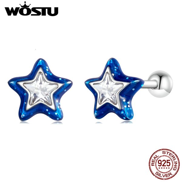 

charm wostu 100% 925 sterling silver simple mini blue star stud earrings for women star zircon ear studs fine wedding jewelry gifts 230320, Golden
