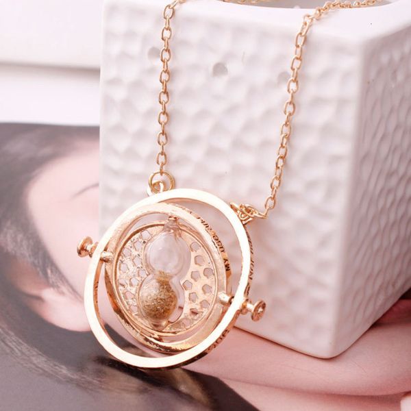 

charms 12pcslotsand clock time turner the sandglass charm rotating spins gold hourglass pendant necklace wholesale 230320, Bronze;silver