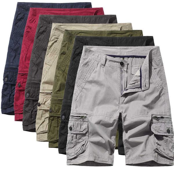 

men's shorts new simple men's relaxed casual european size workwear shorts multi pocket split mid pants, White;black