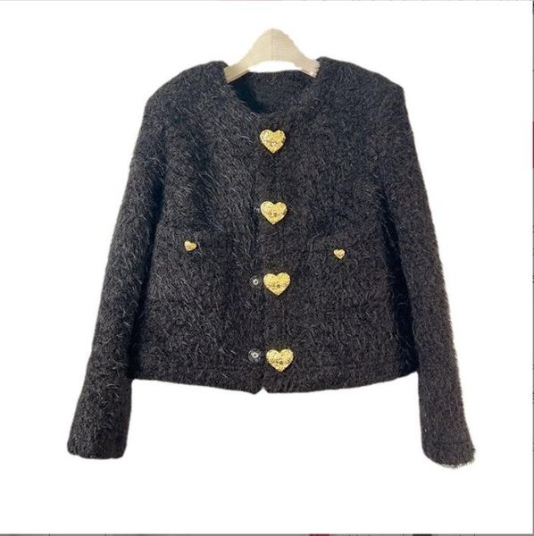 

308 xl 2023 spring women's jackets coat long sleeve crew neck tweed button red black beads fashion womens clothes huilin, Black;brown