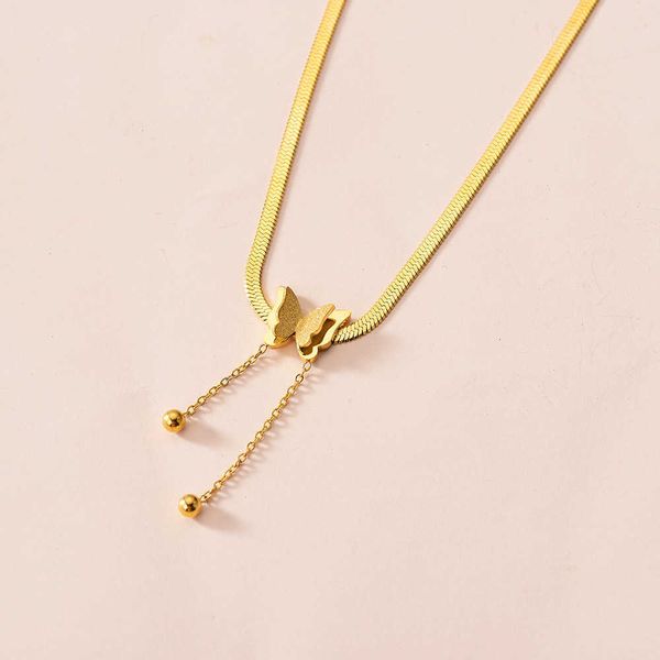 

luxury ornamentslight stainless steel real gold frosted butterfly pendant exquisite tassel snake bone chain collarbone necklace, Silver