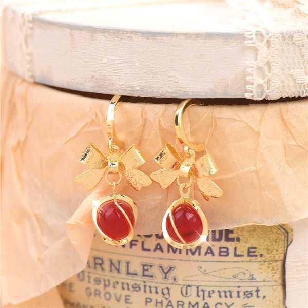 

charm new french style gentle vintage small audience earrings gold bowknot red berry earrings incense plate earhole female earrings g230320, Golden