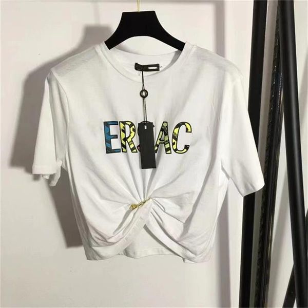 

women's t-shirt r letter print t-shirt men's and women's couple hip hop style summer short sleeve, White