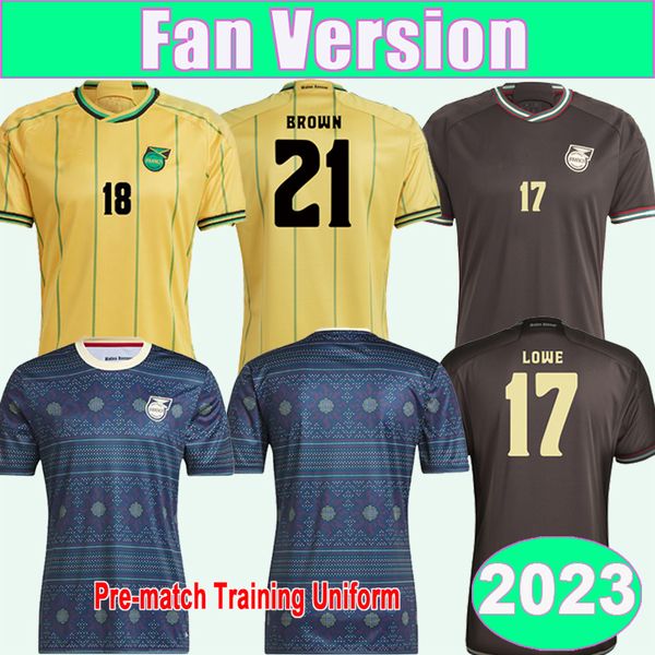 

2023 jamaica mens antonio nicholson soccer jerseys morrison bailey lowe bell brown home away pre-match training uniform football shirts shor, Black;yellow