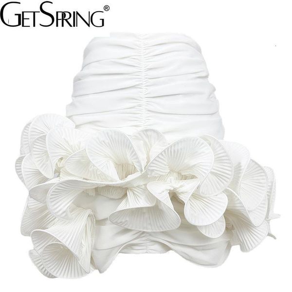 

skirts getspring women skirt ruffles asymmetrical vintage high waist all match white short summer womens 230321, Black