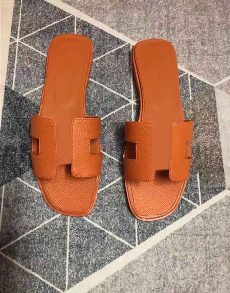

luxury designer leather ladies sandals summer flat shoes fashion beach women slippers h letter drag 35-42, Black