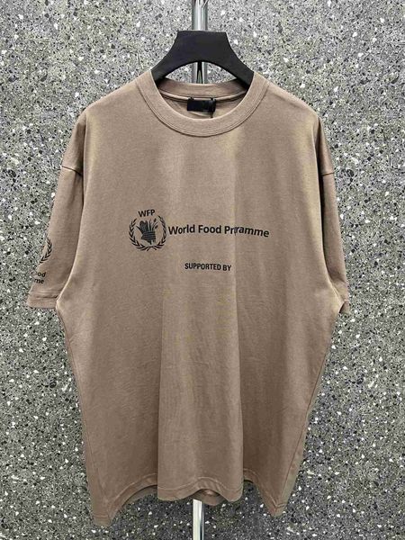 

plush t shirt designer luxury coats balciga b paris world grain wfp wheat ear printing loose os version men's and women's tshirt s, Black