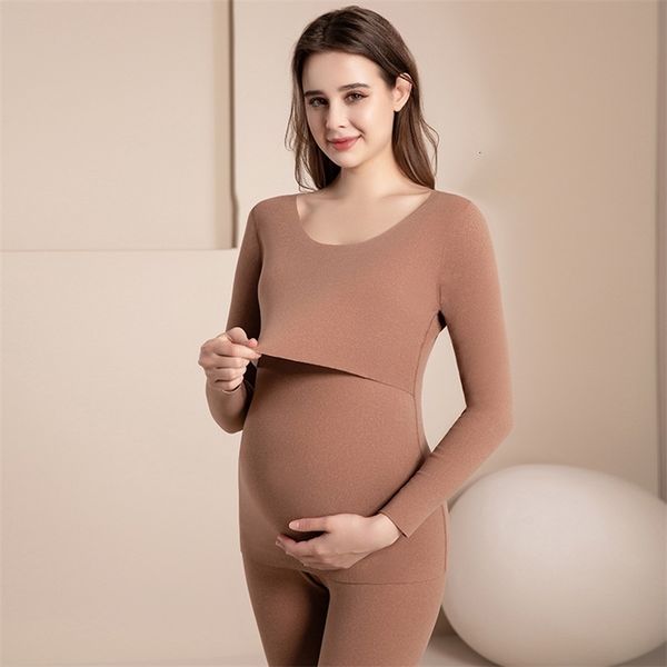 

sleep lounge fattening and increasing pregnant women's suit warm underwear baby feeding thin velvet postpartum lactation 230320, White