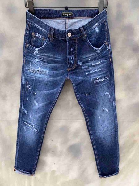 

dsq dsquare jeans jeans mens luxury designer jeans skinny ripped cool guy causal hole d2 denim fashion brand fit jeans men washed pants 6 sf, Blue