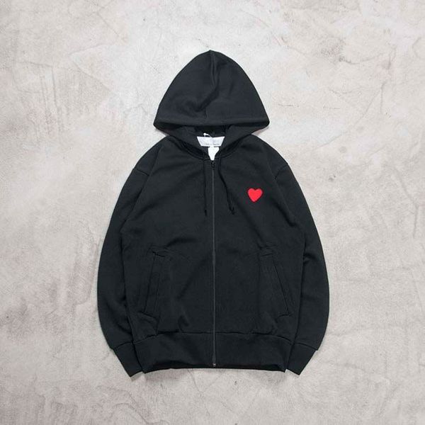 

2023 men's hoodies sweatshirts women zipper hooded play sweatshirt commes cardigan des small red heart hoodie garcons standard and flee, Black