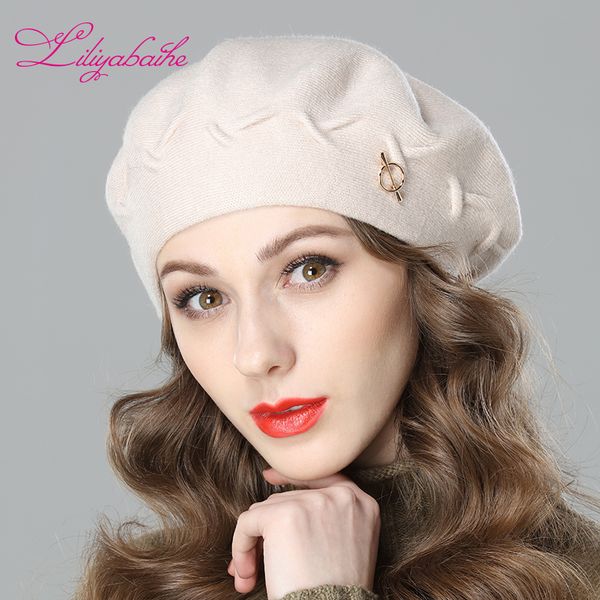 

berets liliyabaihe women winter hat wool knit berets caps latest decoration solid colors fashion lady 230321, Blue;gray