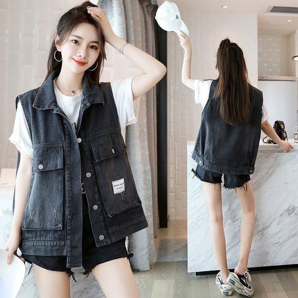

women's vests women's denim vest waistcoat fashion spring autumn fashio ladies cowboy jeans vests coat casual sleeveless jacket w, Black;white