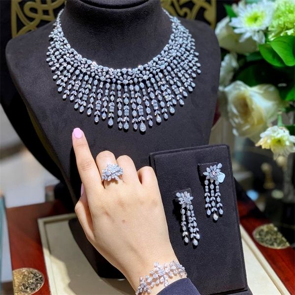 

wedding jewelry sets janekelly 4pcs bridal zirconia full for women party luxury dubai nigeria cz crystal 230321, Slivery;golden