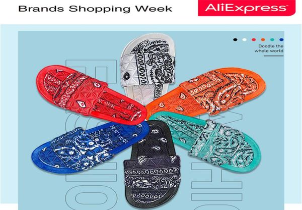 

women slippers woman slides bandana slides for woman graffiti slippers women cashew flowers fashion ins popular drop x10203758508, Black