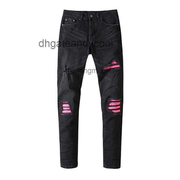 

mens jean pants mens jeans designer pants pantsy fashion brand wash water hole worn contrast color elastic slim fit men's and, Blue