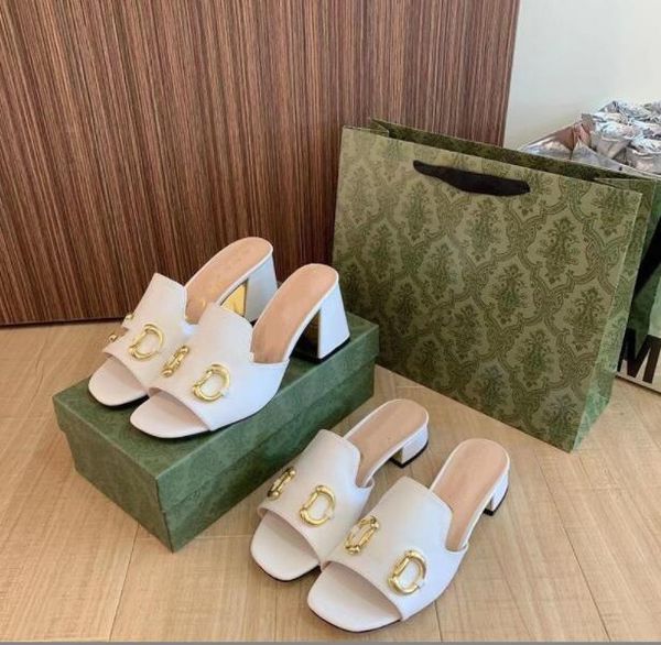 

designer fashion women's sandals slippers leather thick heeled shoes 35-42 luxury atmosphere 65, Black
