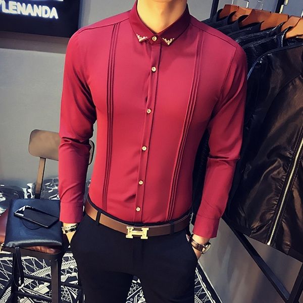 

men's casual shirts men tuxedo shirts pleated front solid mens dress shirts casual slim fit long sleeve wedding evening blouse male bla, White;black