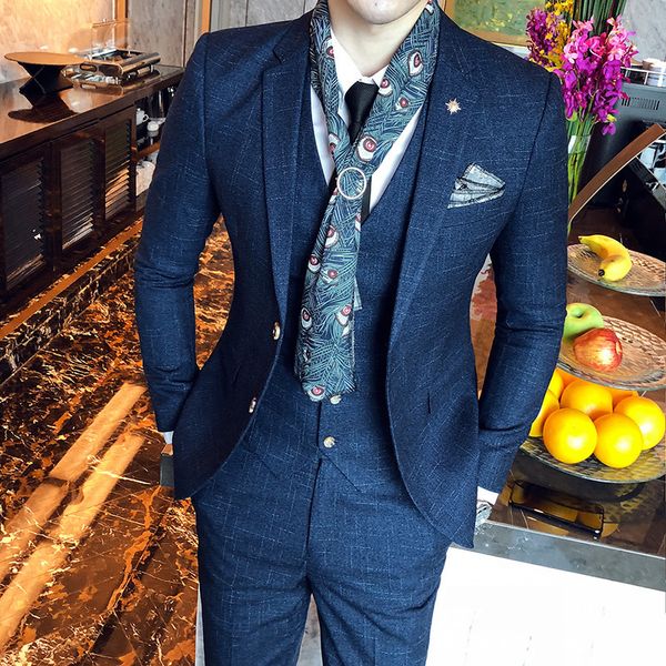 

men's suits blazers boutique blazer vest trousers italian style elegant and fashionable business men's gentleman striped formal su, White;black