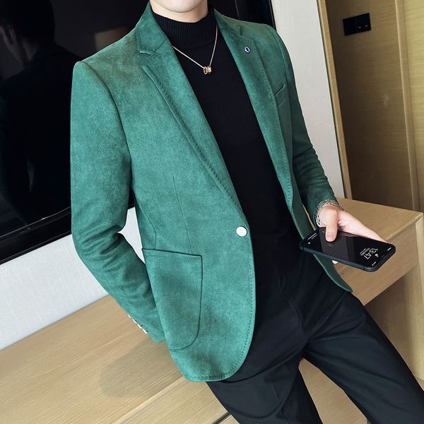 

men's suits blazers 6 color deerskin velvet blazers men casual business slim fit blazers leather velvets suit jacket men social wedding, White;black