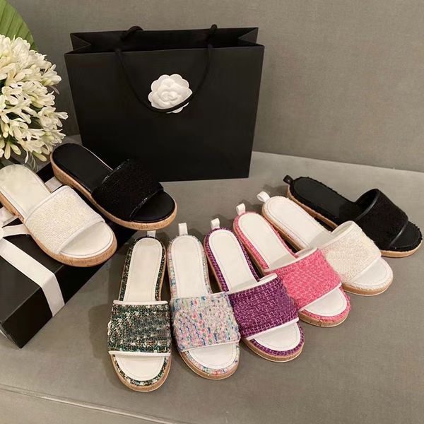 

sandals designer women's slippers wedge flats fashion beach mule casual slippers platform chain rubber slider summer beach flats sandal, Black