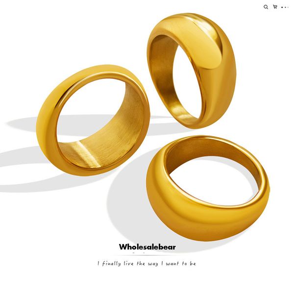 

luxury women 18k sun gold glossy plain band rings stainless gift jewelry, Silver