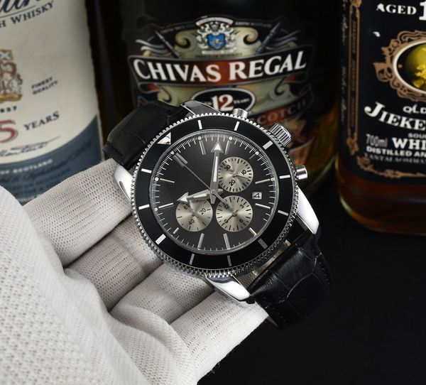 

all dials working automatic date men quartz watches luxury fashion mens leather band quartz movement luxury brand wrist watch fashion brei, Slivery;golden
