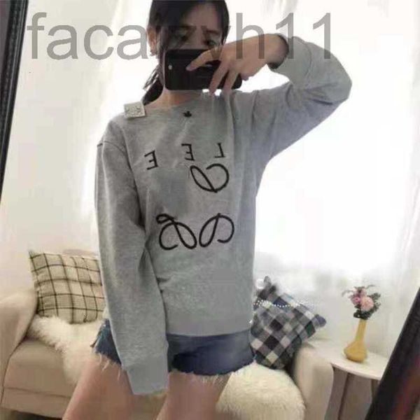

designer brands sweatshirts lowe sweater medium long embroidery thickened pure cotton white round neck men and women same style lovers korea, Black