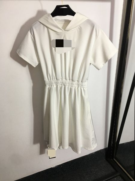 

312 2023 runway dress spring summer dress brand same style empire hooded short sleeve white black womens dress fashion meiyi1459