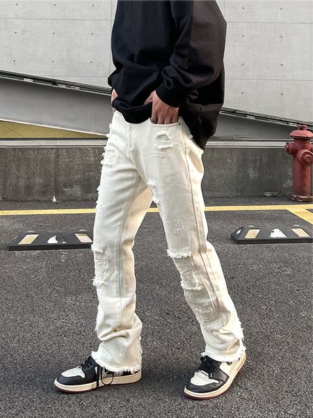 

mens jeans punk street clothing broken hole men to tear fashion y2k casual trousers ripped 230321, Blue