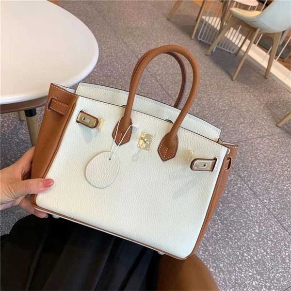 

designer bags birkin herms handmade new colorblocking layer leather bag with lychee pattern hand fashion womens single shoulder messenger