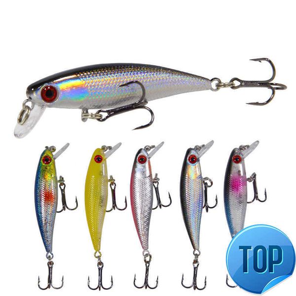 

1 pcs 6.5cm 4.3g artificial hard bait minnow fishing lures wobbler crank bait floating treble hook bass pike swimfish bait pesca