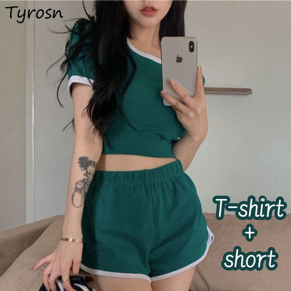 

women's two piece pants shorts set 2 pieces panelled design slim tshirts korean style ladies fashion summer casual daily comfortable 23, White