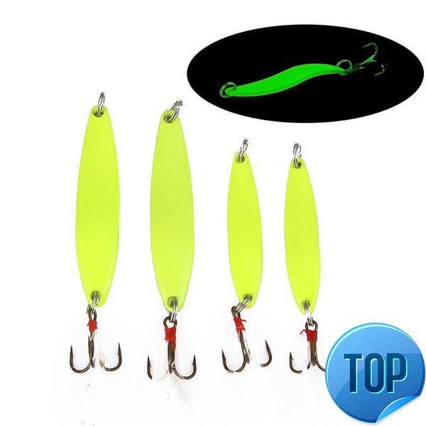 

1 pcs 5g 7g 10g 13g metal luminous spoon bait spinner hard fishing lure sequins with feather hooks wobbler bass pesca tackle