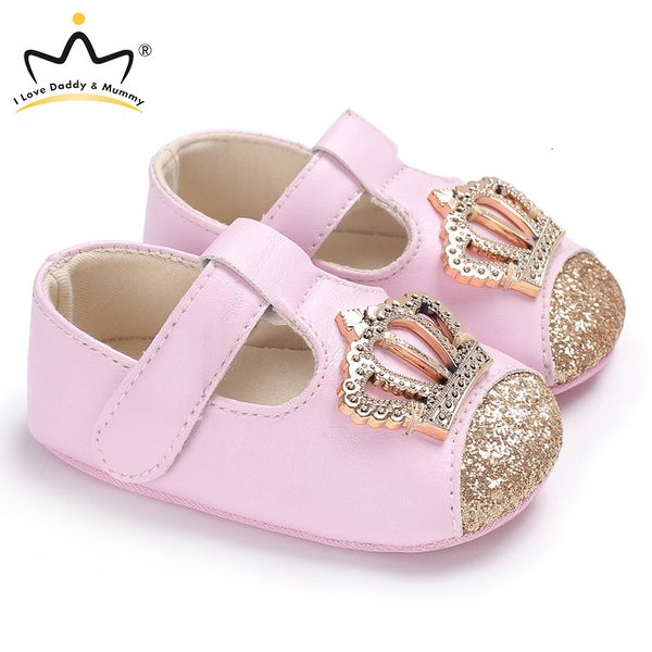 

first walkers baby shoes cute pink crown flower bows princess girl cotton mary jane born toddler infant 230322
