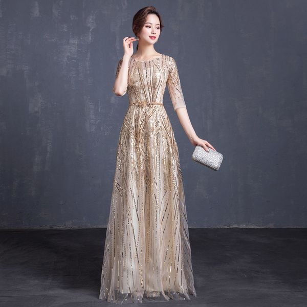

party dresses long elegant mermaid evening dresses round neck sequins appliques half sleeve chiffon prom gowns for wedding vestido de noche, White;black
