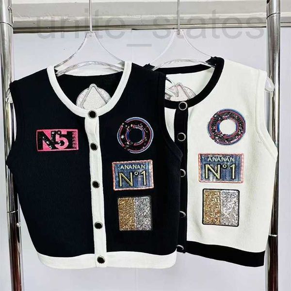 

women's sweaters popular2023 fashion embroidery single breasted letter sequin knit cardigans women o-neck sleeveless design rwcx, White;black