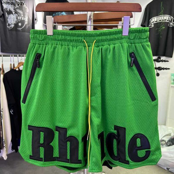 

shorts mesh zip pocket rhude drawstring green sweatpants, White;black