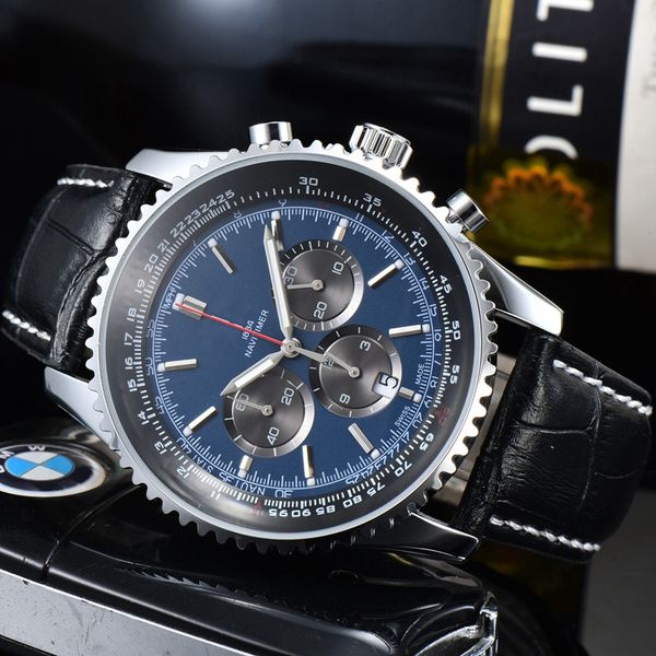 

2023 mens automatic quartz watch 50mm all dials work leather strap 1884 luxury brand wristwatches fasshion breitl super montre de luxe, Slivery;golden