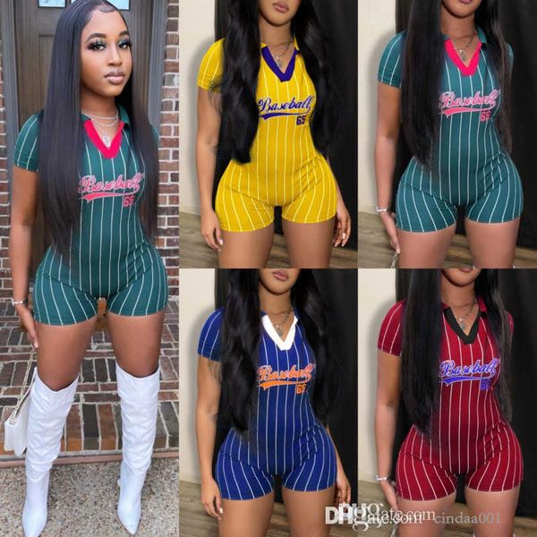 

women fitness jumpsuits designer 2023 new baseball fashion letters printed v neck vertical stripe bodysuit xs-xl, Black;white
