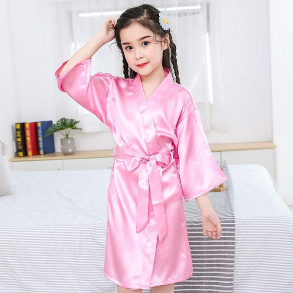

pajamas summer girls silk robe solid color childrens soft kids bathrobe satin sleepwear dressing gown for children 230322, Blue;red
