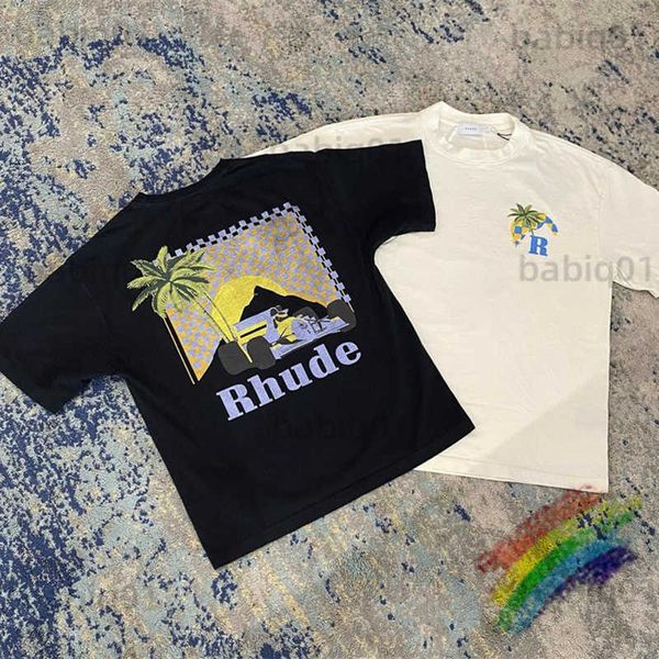 

men's t-shirts vintage rhude moonlight tropics t-shirt men women 1 1 oversized t shirts rh car tee t230321, White;black