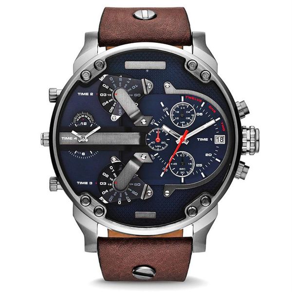 

mens watch dz quartz outdoor sport army watches large dial calendar leather strap relogio masculino245q, Slivery;brown