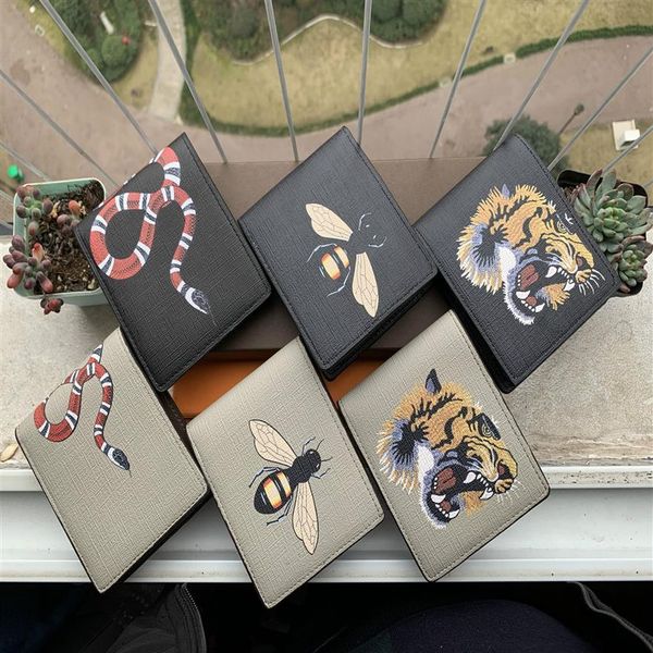 

men animal short wallet leather black snake tiger bee wallets women long style purse wallet card holders with cards g259a, Red;black