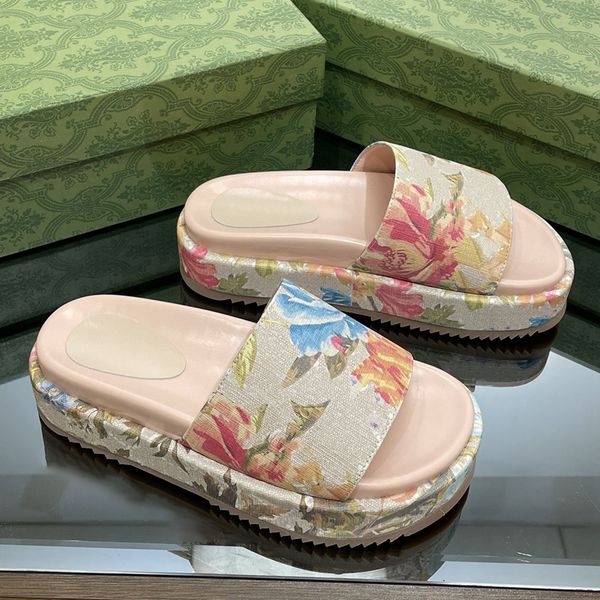 

floral slider sandal macaron slippers thick bottom non-slip chunky bottoms g house slipper women multicolored print canvas beach flip-flops, Black