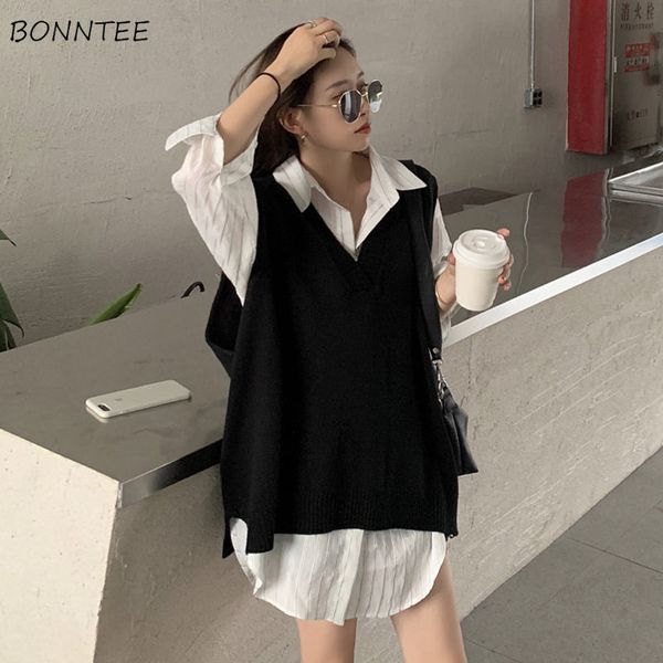 

women's vests sweater vest women v-neck pure-black harajuku knitted korean style ins all-match basic preppy classic stylish arrivals co, Black;white